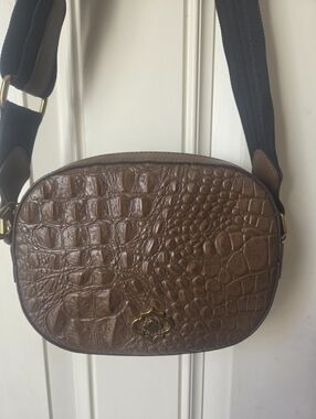 orYANY Brown Croc-Embossed Crossbody Bag with Black Strap